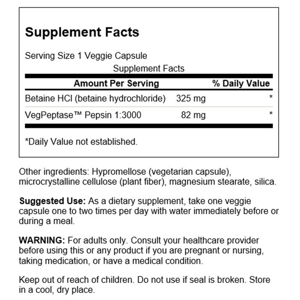 Betain HCl saltsyre – 250 veganiškų kapsulių - Billede 3
