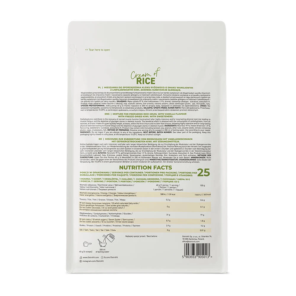 Ostrovit – Cream of Rice, Cremet Vanilė su Kivi 1000 g - Image 3