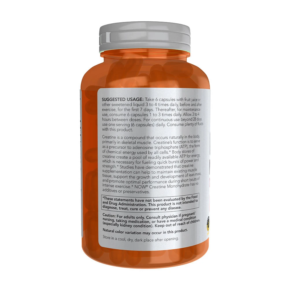 NOW Foods – Kreatinmonohidratas 750 mg (240 veg kapsulių) - Image 6