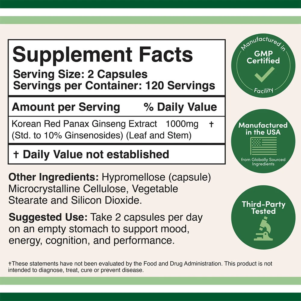 Double Wood Supplements – Koreansk Panax Ginseng 240 kapsulių - Image 2