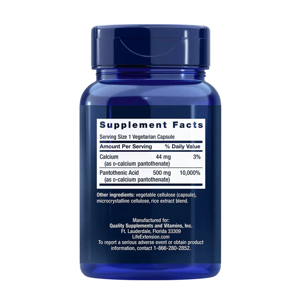 Pantothensyre (B-5-vitamin) – 500mg – 100 kapsulių - Billede 2