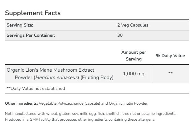 Løvemanke – Økologisk, 500mg – 60 vegetabilskih kapsulių - Billede 3
