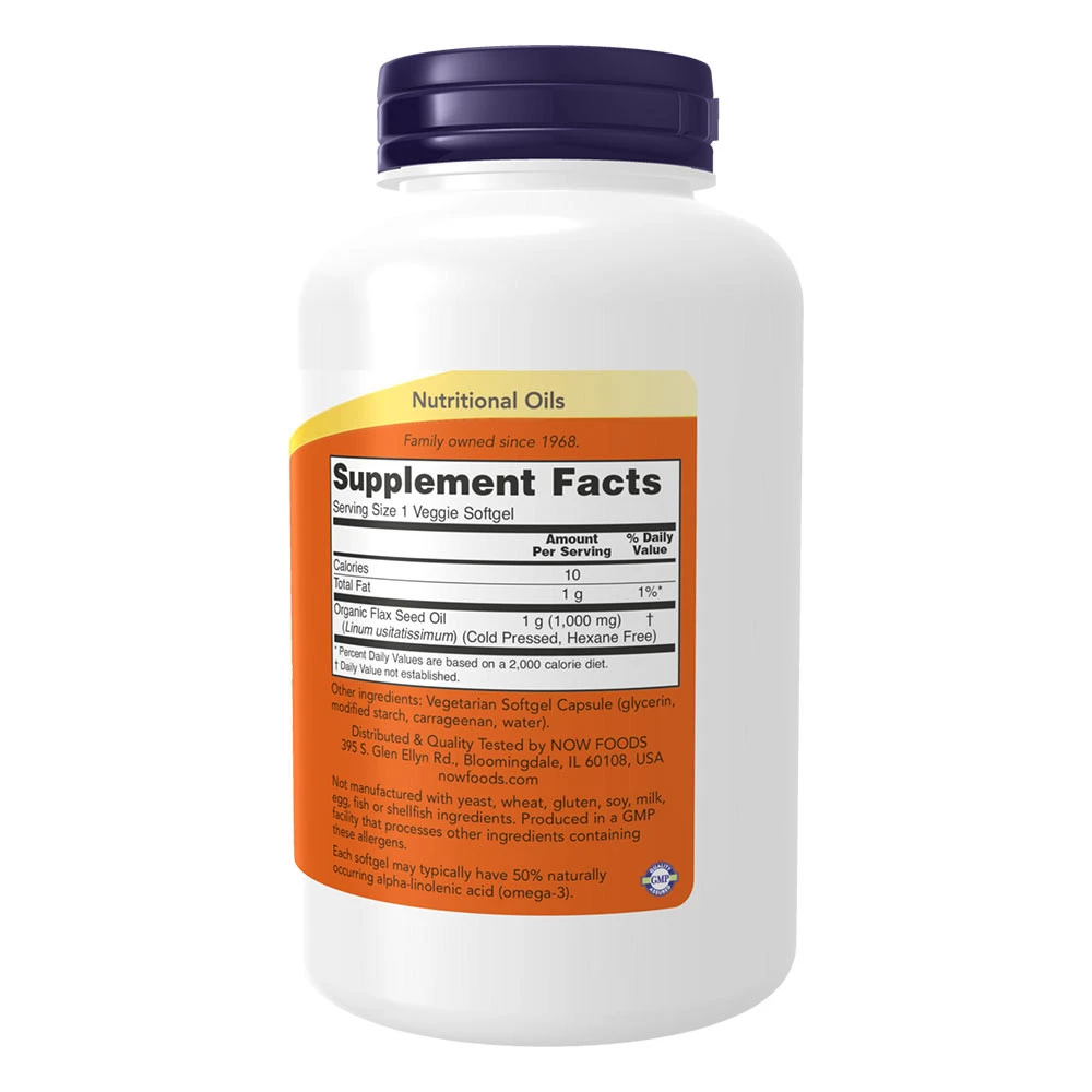 NOW Foods – Hørfrøolie 1000 mg veganiška formulė, 120 veggie softgels - Image 4