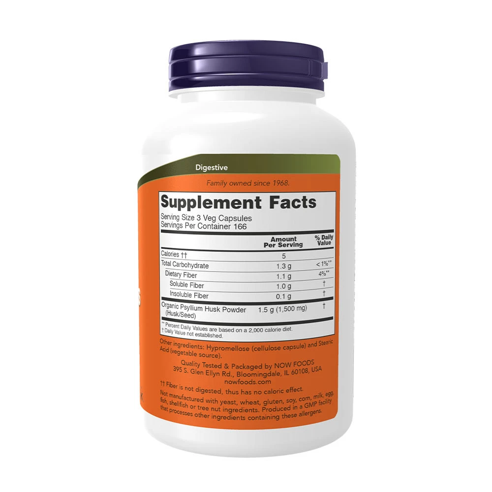 NOW Foods – Psyllium husk 500 mg, 500 veg kapsulės - Billede 5