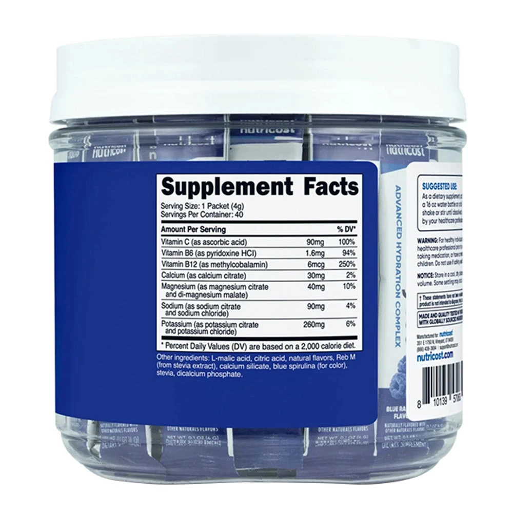 Nutricost – Elektrolyter hidratuojančios juostelės 156 g, mėlynasis šermukšnis - Image 6