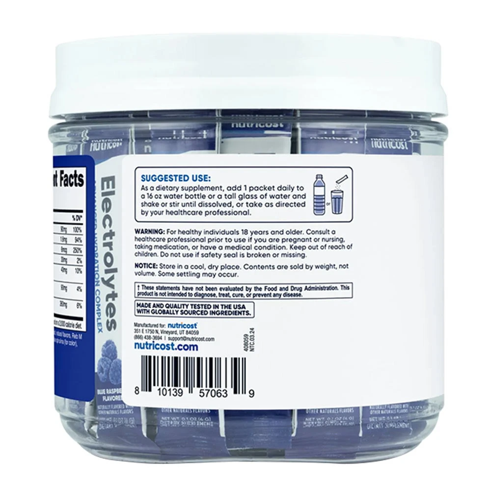 Nutricost – Elektrolyter hidratuojančios juostelės 156 g, mėlynasis šermukšnis - Image 7