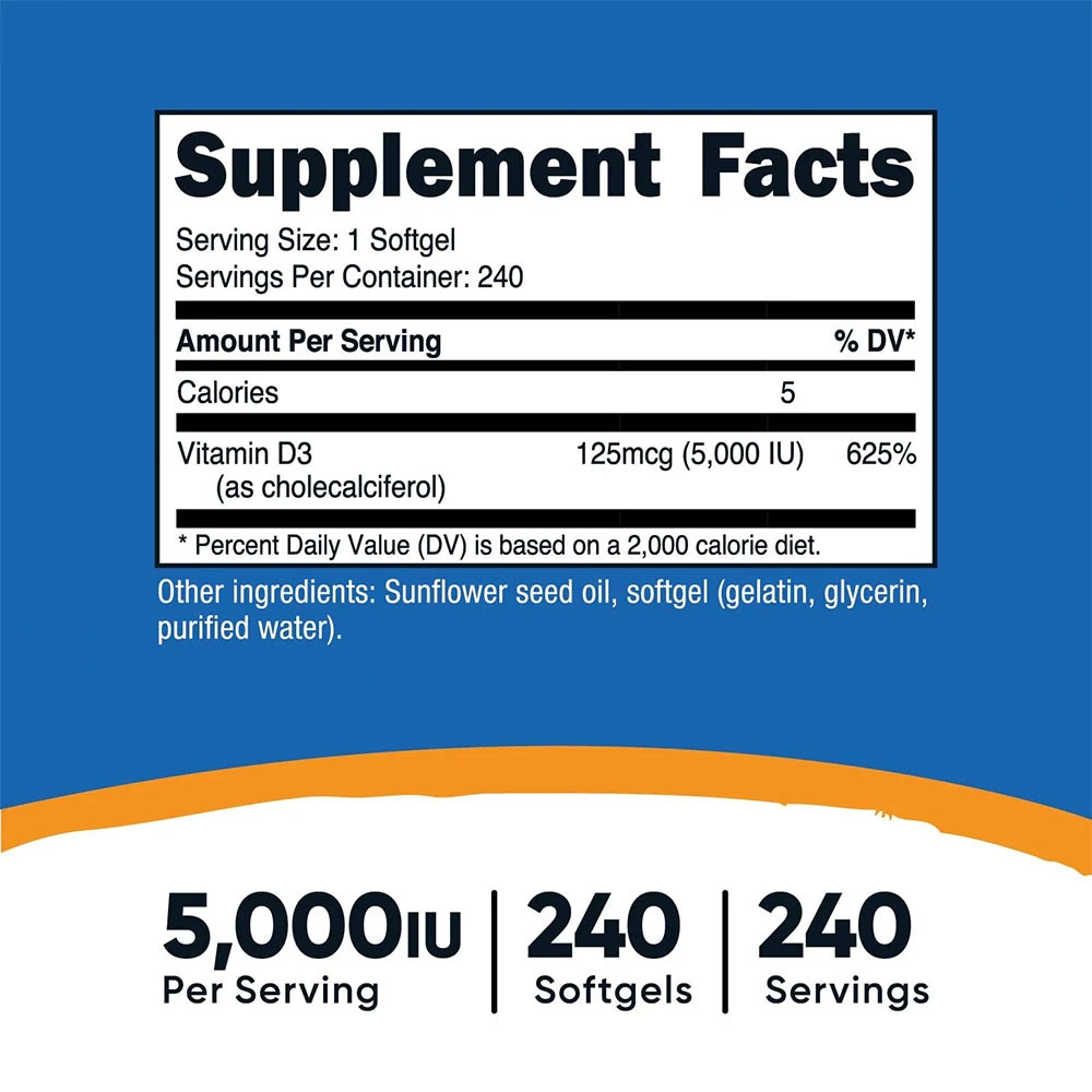 Nutricost – vitamin D3 5000 IE, 240 softgelių - Image 5