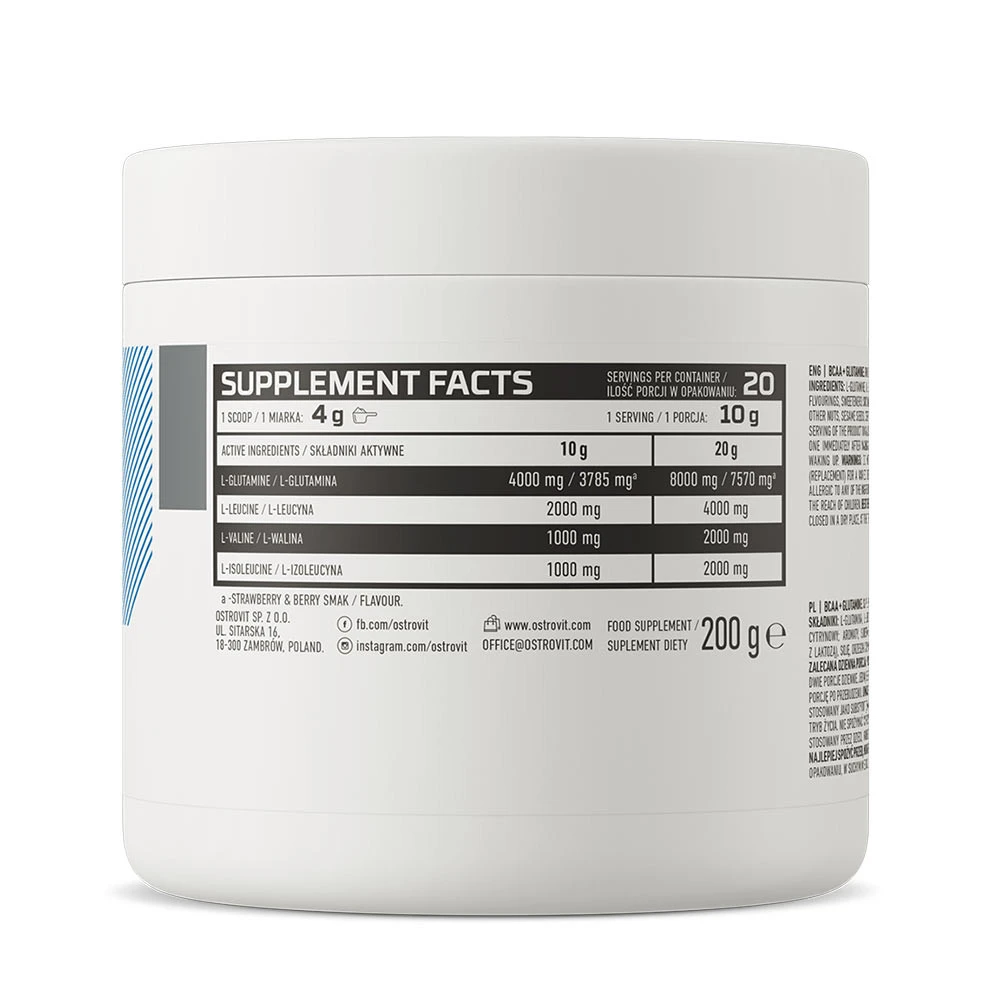 Ostrovit – BCAA + glutaminas 200 g, greipfrutas - Image 9
