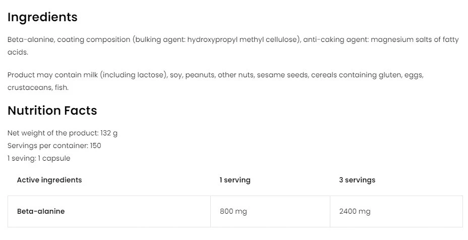 OstroVit – Beta-Alanine 2400 mg, 150 kapsulių - Image 4