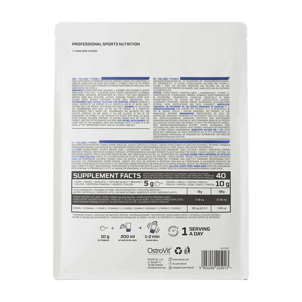 Ostrovit – Kollagen + vitamin C – 400 g, juodieji serbentai - Billede 4