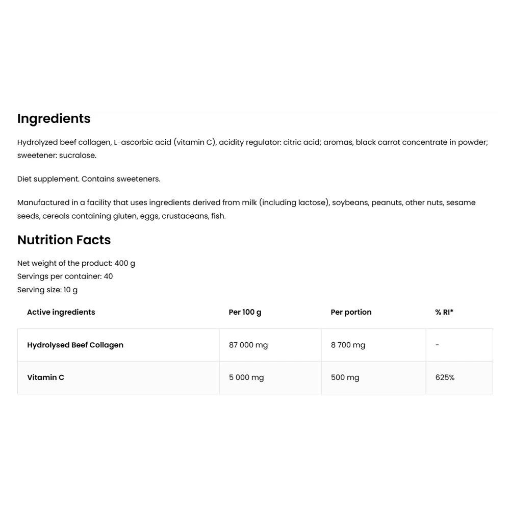 Ostrovit – Kollagen + vitamin C – 400 g, juodieji serbentai - Billede 5