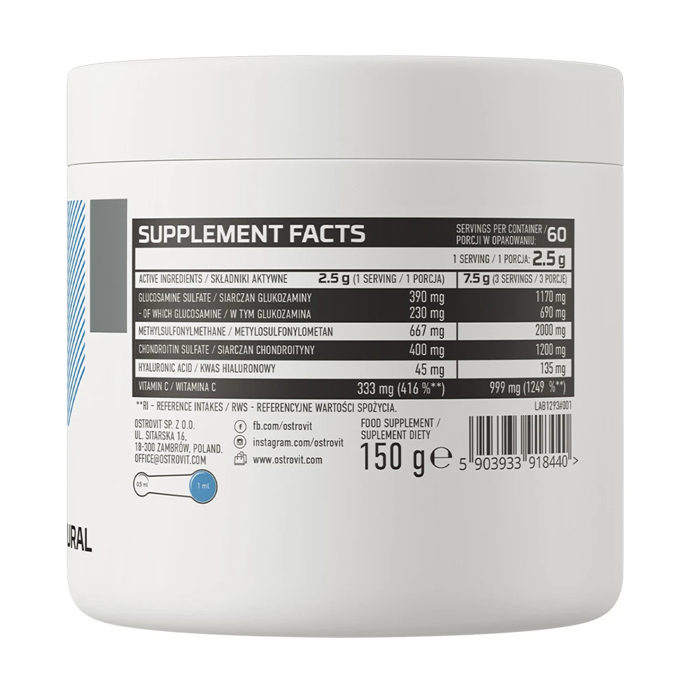 OstroVit – Glucosaminas + MSM + chondroitinas milteliai – 150 g - Image 5