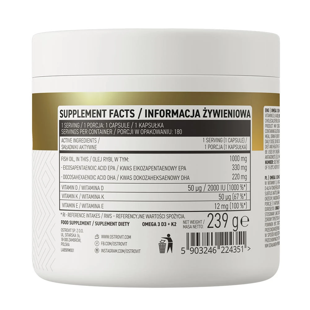 OstroVit – Omega 3 D3+K2 – 180 kapsulių - Billede 4