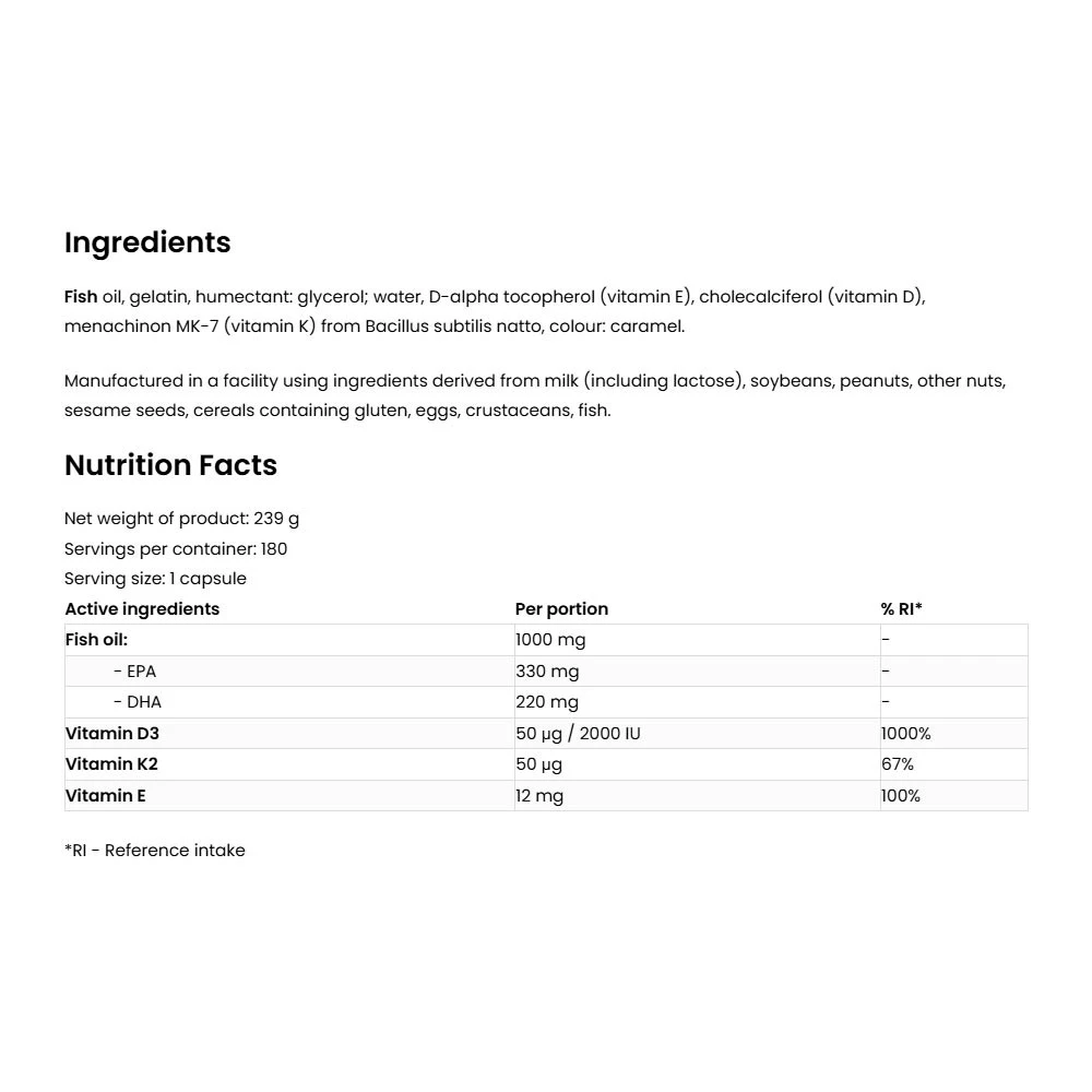 OstroVit – Omega 3 D3+K2 – 180 kapsulių - Billede 5