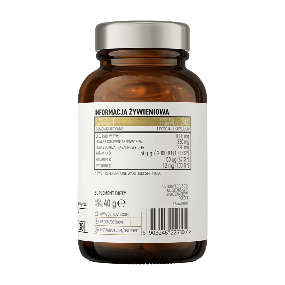 OstroVit – Pharma Elite Omega 3 D3 + K2 – 30 kapsulių - Billede 7