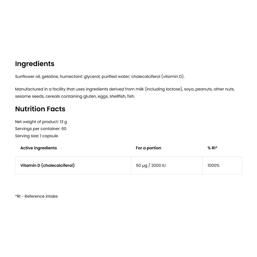 OstroVit – Vitamin D3 2000 IU, 60 softgels - Image 2