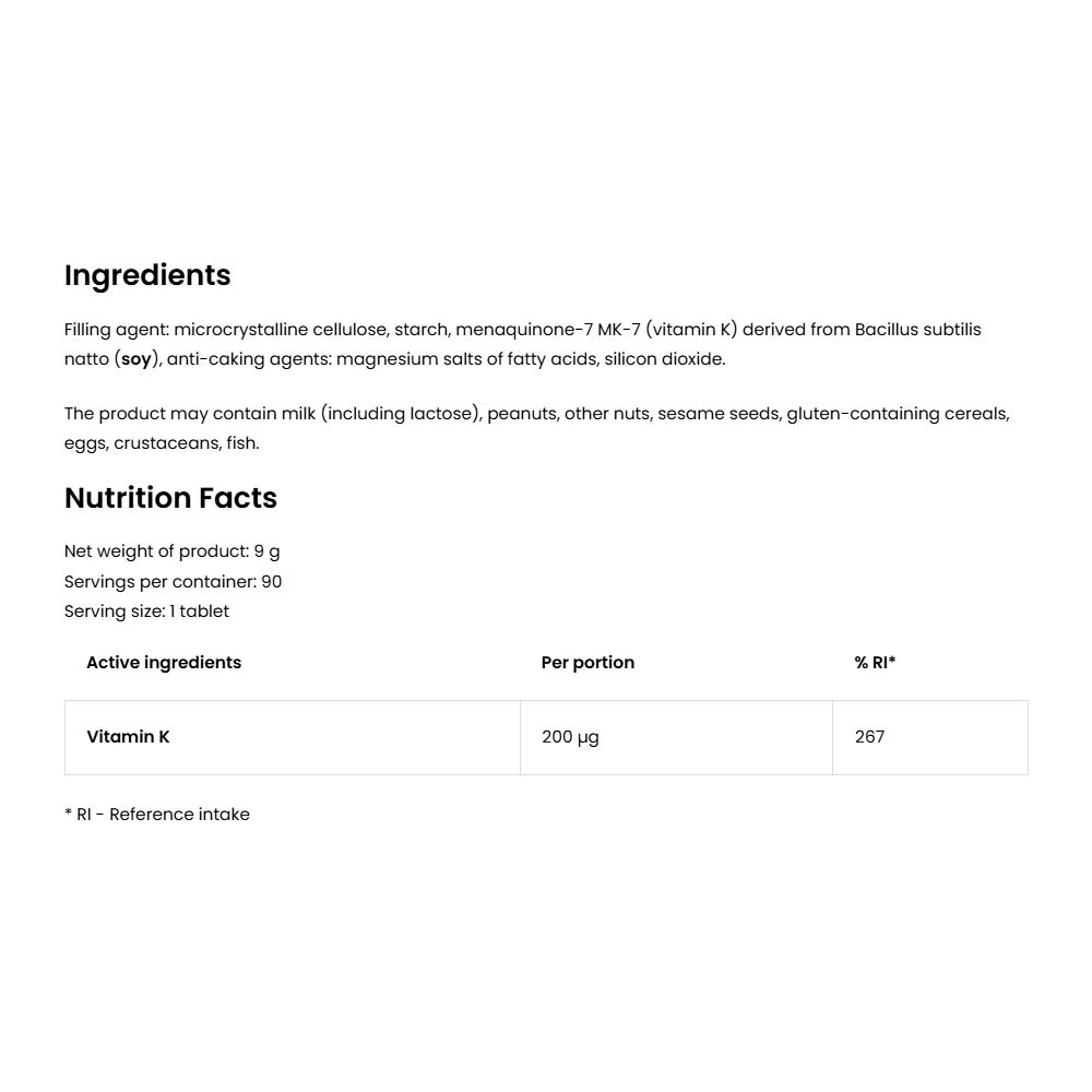 Ostrovit – Vitamin K2 200 Natto MK-7 – 90 tablečių - Image 2