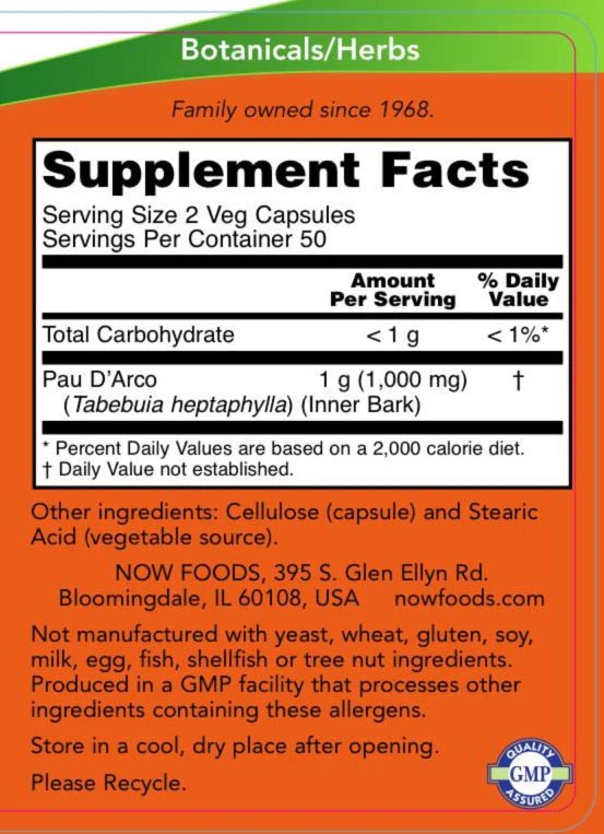 Pau D'Arco – 500 mg – 100 vegetabilske kapsulės - Billede 3