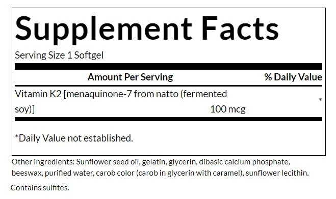 Vitamin K2 - Natūralus – 100 mcg – 30 softgelių - Billede 2