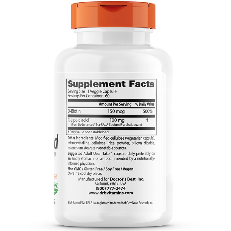 Stabiliseret R-Lipoic Acid med BioEnhanced Na-RALA – 100mg – 60 kapsulių - Billede 3