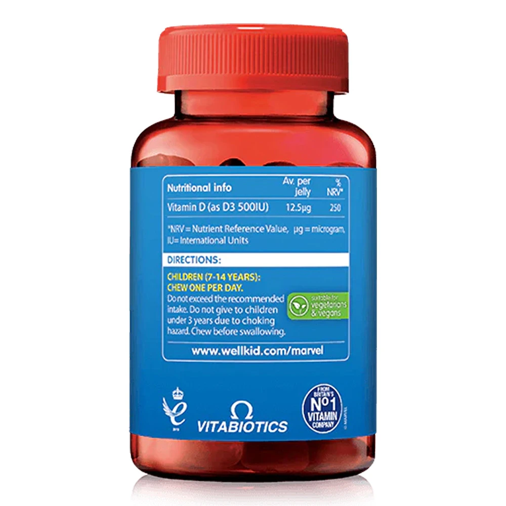 Vitabiotics – Wellkid Marvel vitaminų D guminukai, braškės – 50 vnt - Image 4