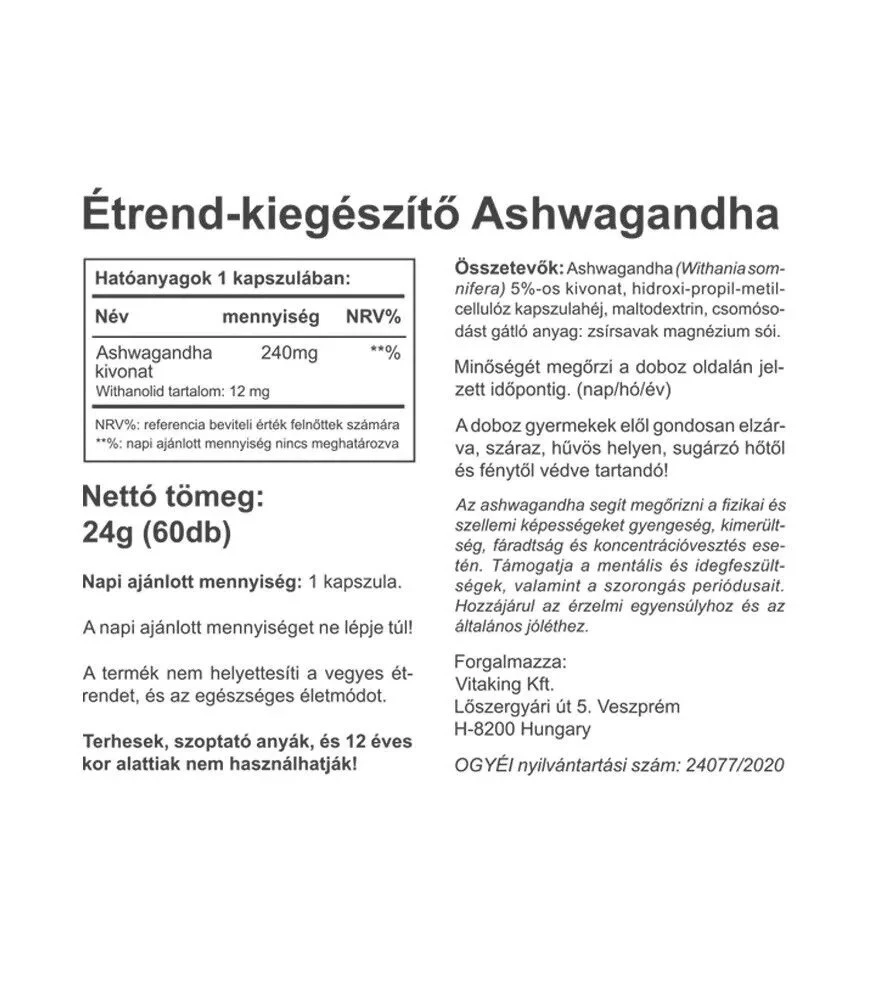 Vitaking – Ashwagandha ekstraktas 240 mg (60 kapsulių) - Image 5
