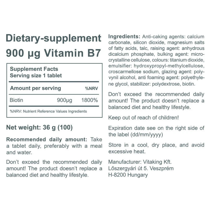 Vitaking – B7 biotinas 900 mcg – 100 tablečių - Image 3