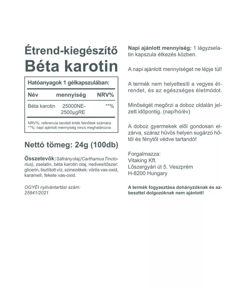 Vitaking – Beta-Carotin provitaminas A 25.000 IU (100 blizgių kapsulių) - Image 6