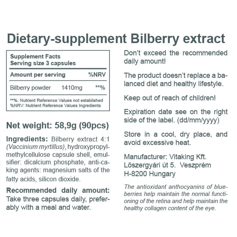 Vitaking – Mėlynių ekstraktas 470 mg (90 kapsulių) - Billede 5