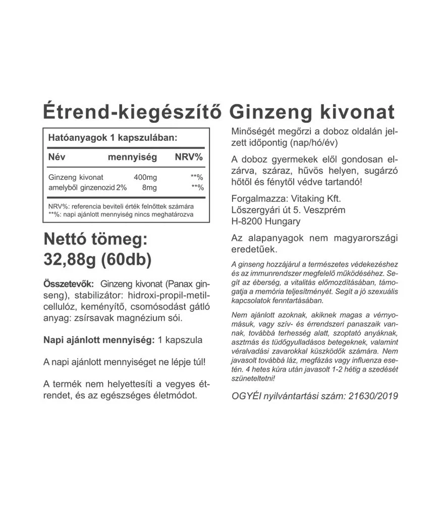 Vitaking – Ginseng ekstraktas 100 mg (60 kapsulių) - Billede 2