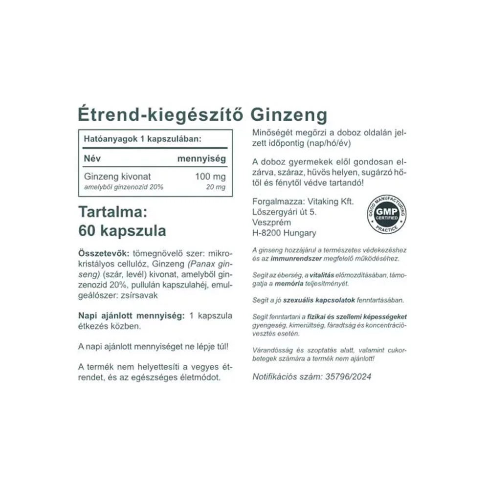 Vitaking – Ginseng ekstraktas 100 mg (60 kapsulių) - Billede 6
