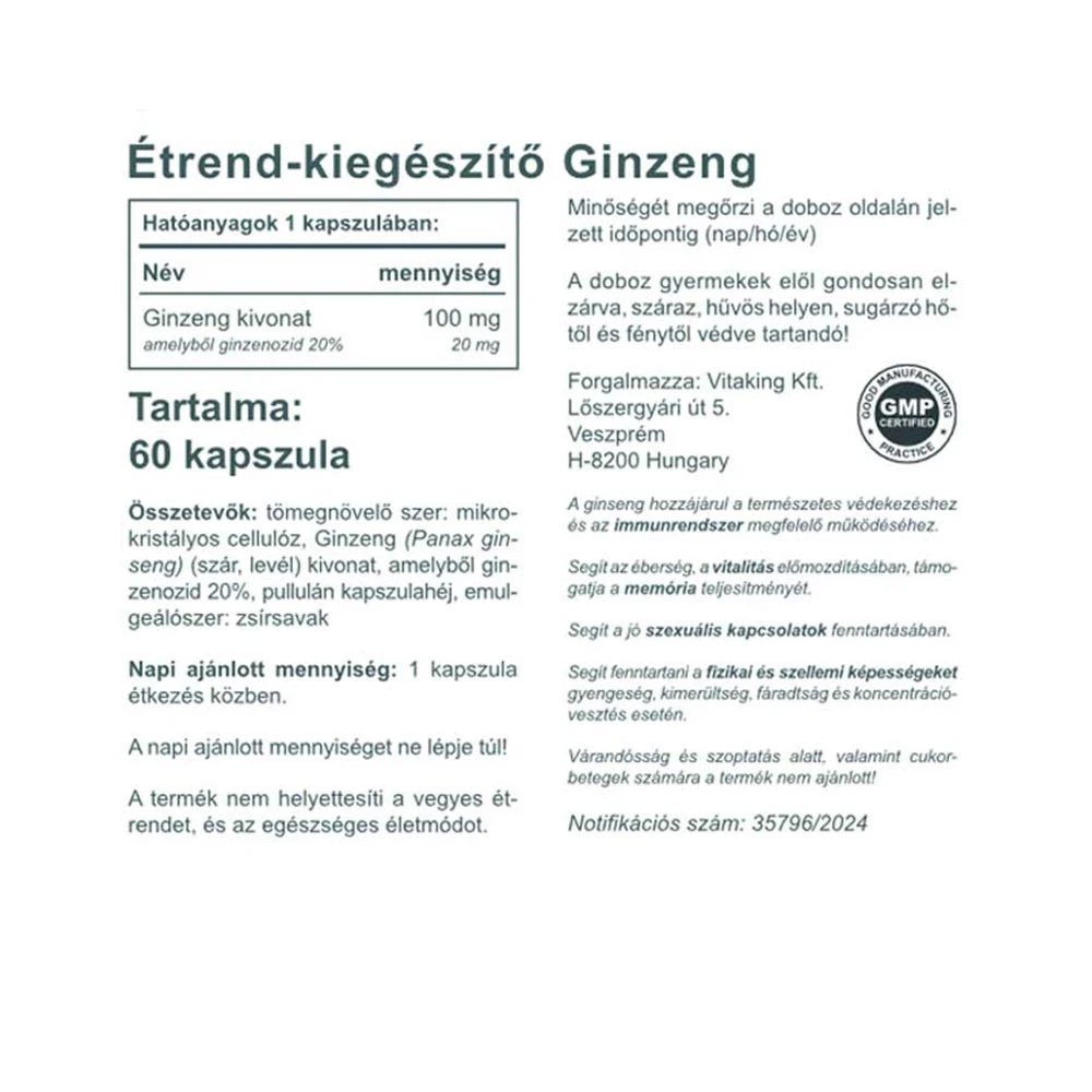 Vitaking – Ginseng ekstraktas 100 mg (60 kapsulių) - Billede 7