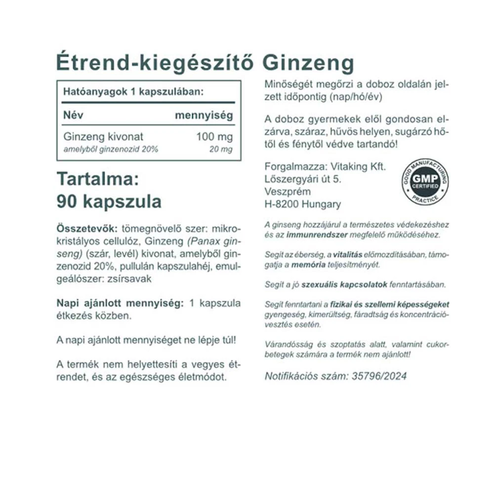 Vitaking – Ginseng ekstraktas 100 mg – 90 kapsulių - Billede 4