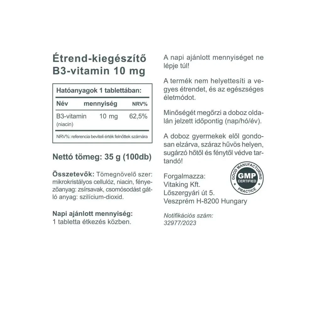 Vitaking – Niacinas B-3 10 mg (100 tablečių) - Billede 5