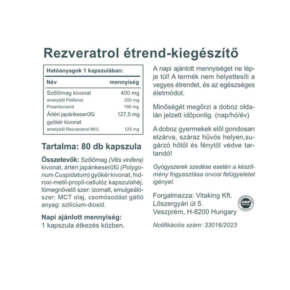 Vitaking – Resveratrol Extra 125 mg, 80 kapsulių - Billede 2