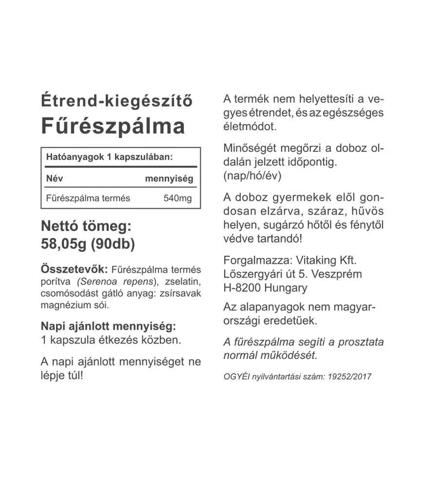 Vitaking – Saw Palmetto 540 mg (90 kapsulių) - Billede 2