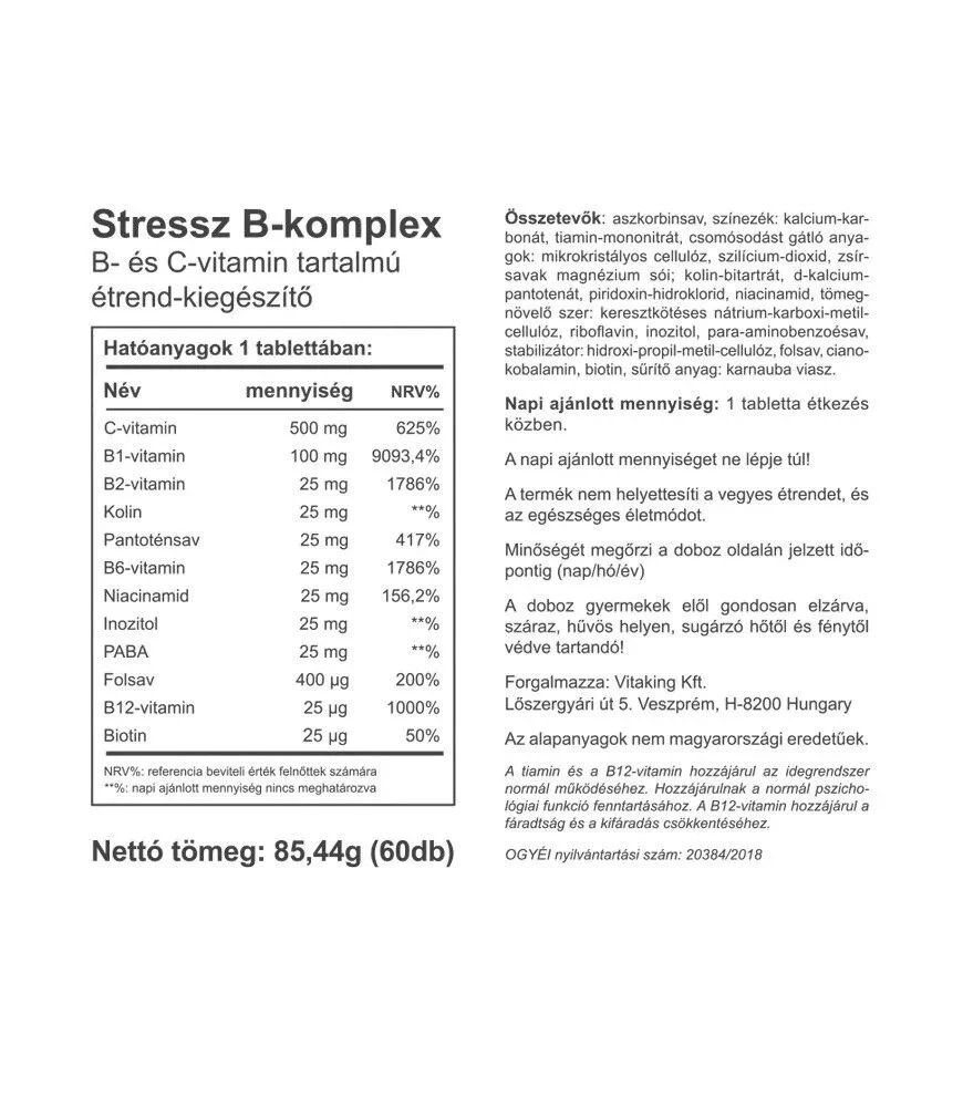 Vitaking – Stress B-Complex multivitaminai – 60 tablečių - Billede 2
