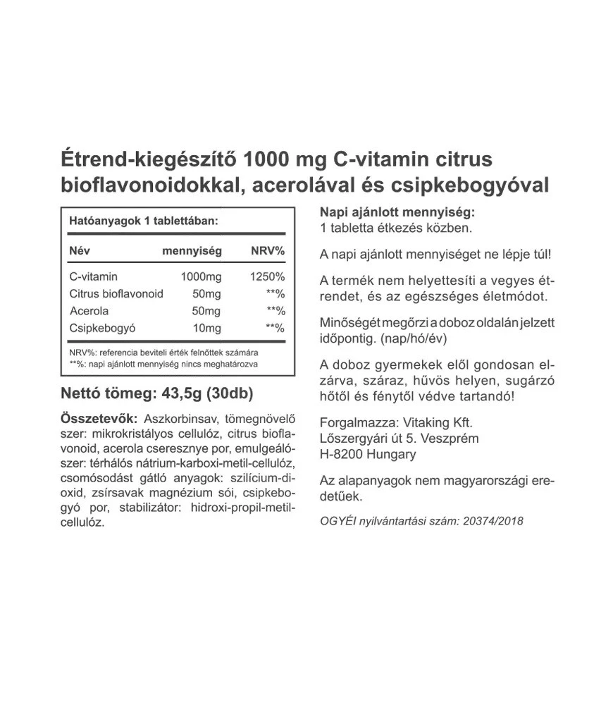 Vitaking – Vitamin C 1000 mg med 50 mg Citrus Bioflavonoider ir Acerola – 30 tabletės - Billede 5