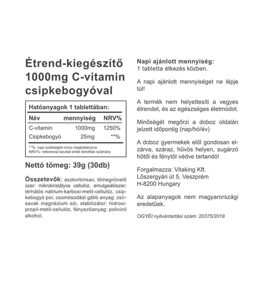 Vitaking – Vitaminas C 1000 mg med Hyben – 30 tablečių - Billede 2