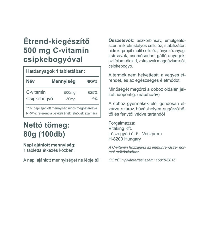 Vitaking – Vitamin C-500 med Hyben – 100 tabletės - Image 2
