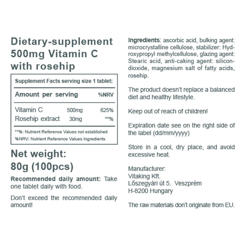 Vitaking – Vitamin C-500 med Hyben – 100 tabletės - Image 3