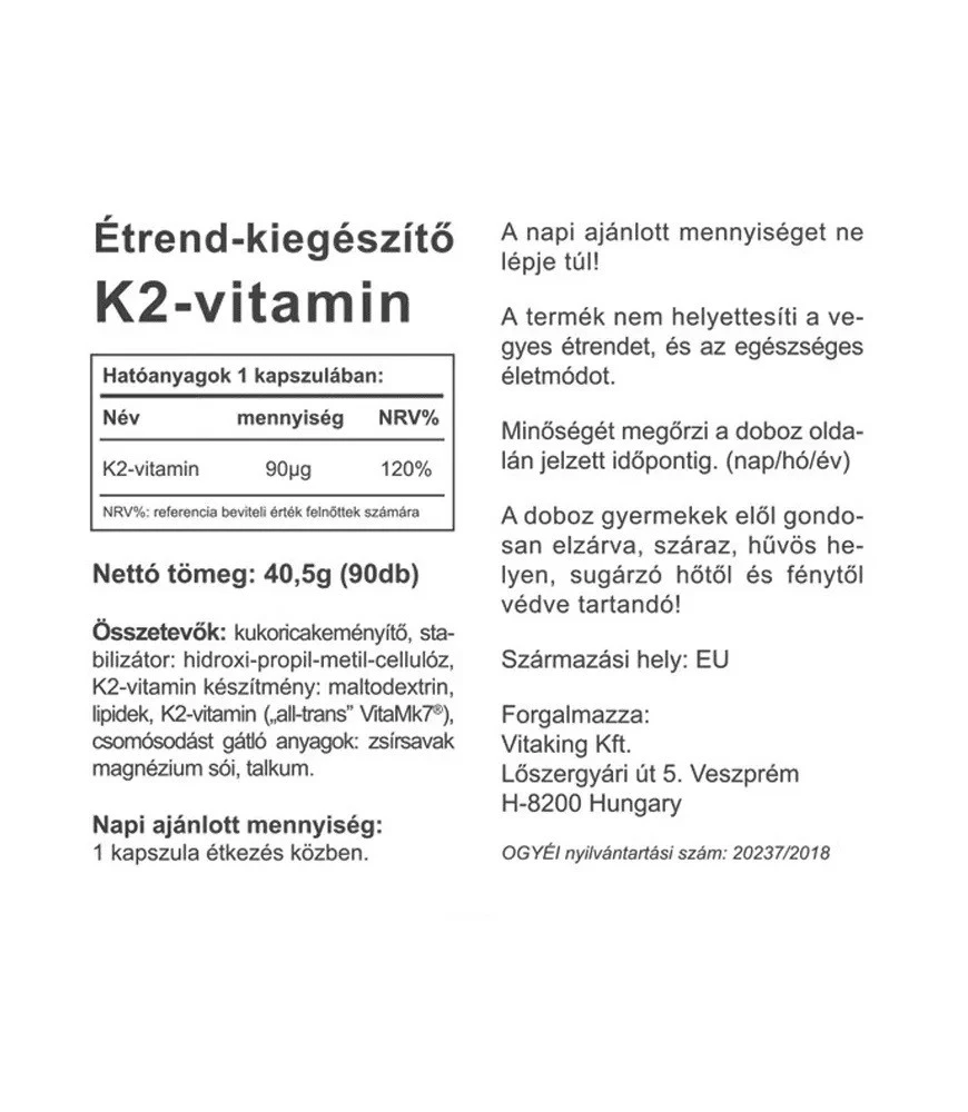 Vitaking – Vitamin K2 90 mcg, 90 kapsulių - Billede 5